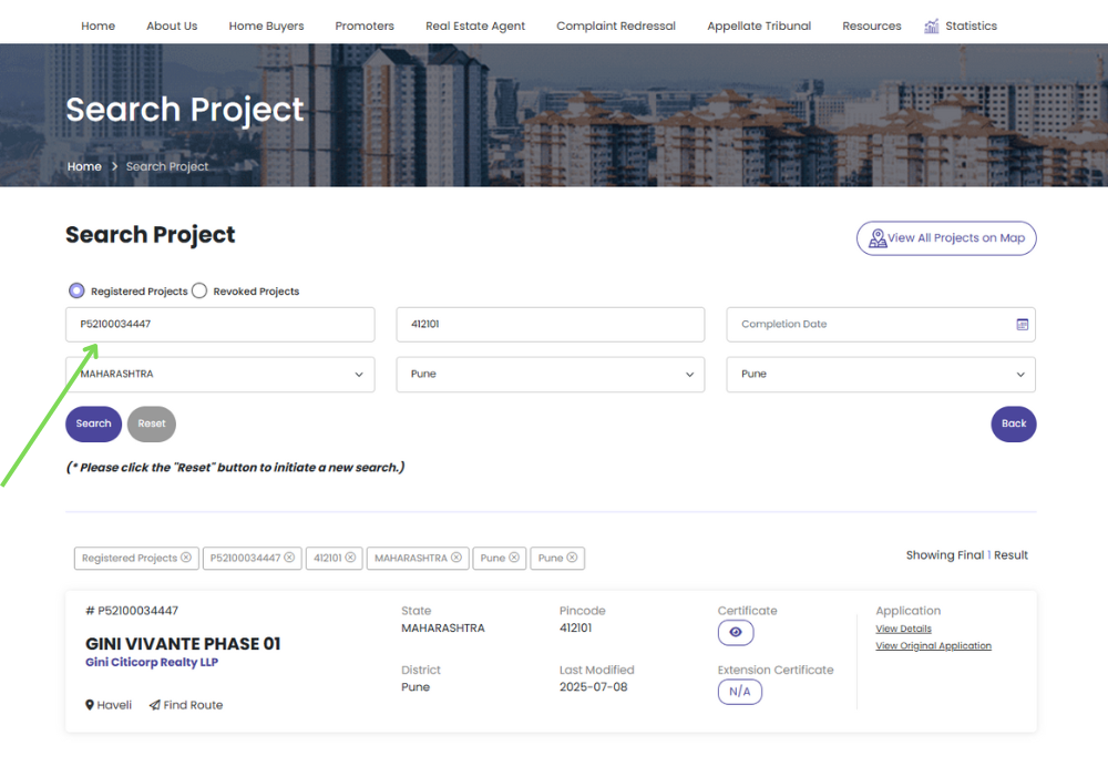 MahaRERA approved projects, RERA registration check online 2025